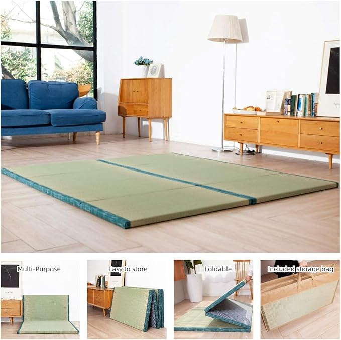 MustMat Japanese Floor Mattress Foldable Tatami Mats Folding Tatami Futon Mattress Rush Grass Floor Bed 35.4"x78.7"x1.2"(2 Piece Set)