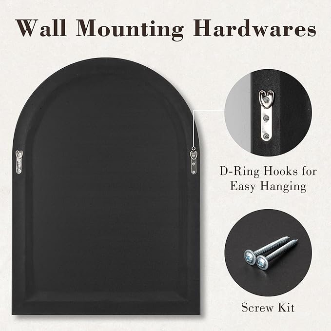 Axeman 24x36 Arched Wall Mirror, Decorative Bathroom Mirror, Traditional Vintage Wall Mounted Mirror with Beaded Frame for Accent Living Room Vanity Bedroom Entryway, Black