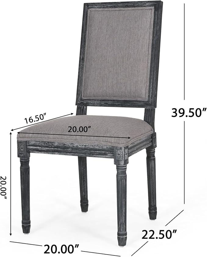 Merax Upholstered Solid Wood Dining Chairs Set of 2, French Country Style Accent Side Seating Furniture for Kitchen, Living Room, Cushioned Back, Grey