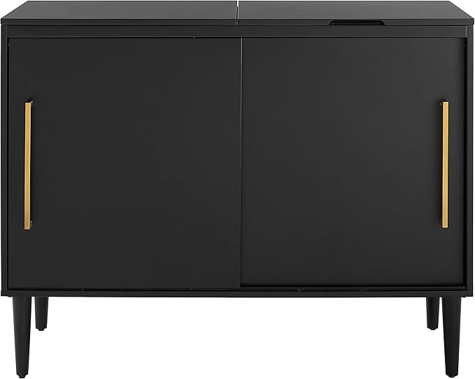 Crosley Furniture Everett Media Console and Record Player Stand with Storage for Vinyl Records, Matte Black