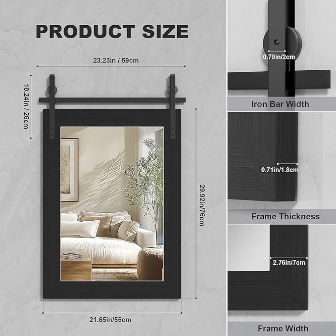 Hasipu Farmhouse Bathroom Mirror, 22"x30" Rustic Wood Framed Wall Mounted Mirror, Black Vintage Vanity Mirror Barn Door Style Decrative Mirrors