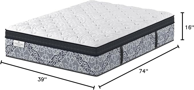 Kingsdown Passions Kelbrooke 16" Plush Euro Pillow Top Hybrid Mattress Twin, Cool Gel Memory Foam Layer Motion Isolation Quilted Top Premium Mattress