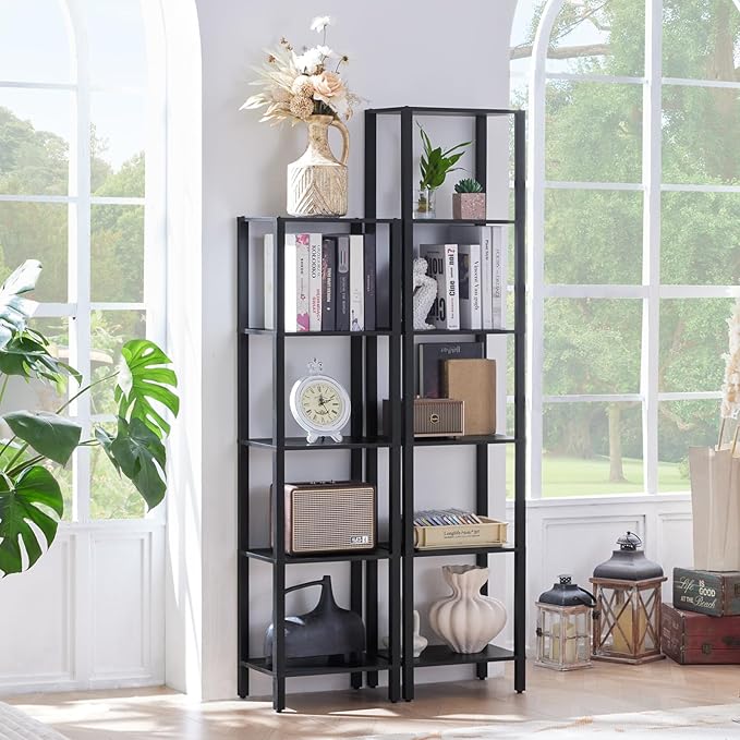 66in Tall Bookshelf 6-Tier Small Narrow Bookcase, Skinny Book Shelf for Small Space, Farmhouse Slim Shelf with Storage, Wood Freestanding Display Thin Bookshelves for Living Room, Office, Black