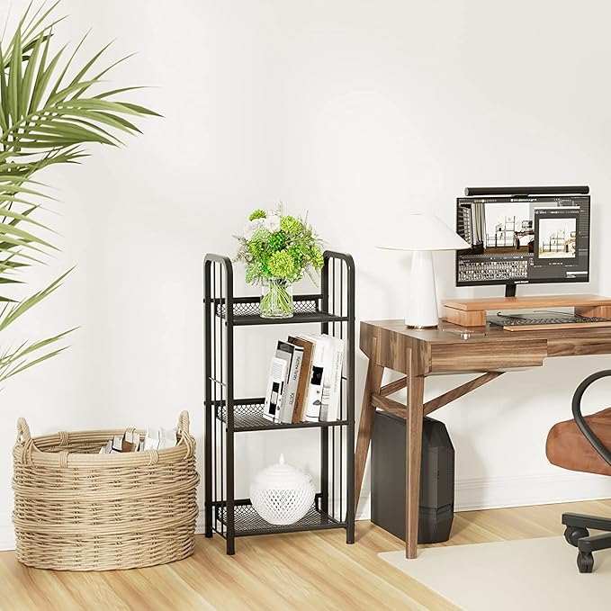 Bookshelf Storage Shelf Bookcase Freestanding Storage Stand for Living Room, Bedroom, Kitchen, Rust Resistance, Easy Assemblyl Free Combination Multi-Functional Organizer (3 Tiers, Black)