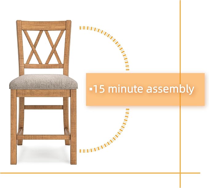 Signature Design by Ashley Havonplane Rustic Armless 25.63" Counter Height Upholstered Bar Stool with Foot Rest, Set of 2, Light Brown & Light Gray