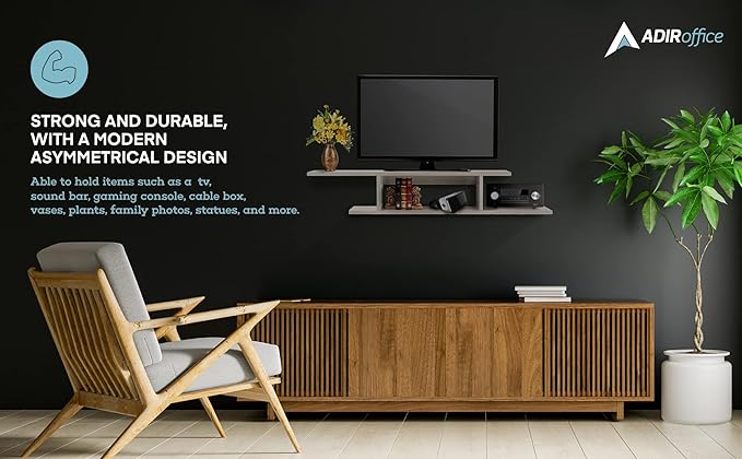 Floating TV Stand, Wall Mounted Floating Media Shelf Organizer Entertainment Center Console for Home and Office, Storage for Accessories Wifi Router Remote Control DVD Player and More (White)
