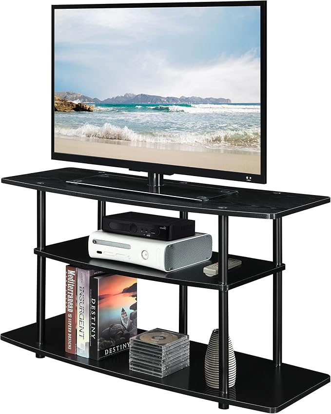 Convenience Concepts Designs2Go No Tools 3-Tier Wide TV Stand 42" - Entertainment Center for TVs up to 46 Inches, Modern TV Mount with Shelves for Living Room, Black/Black