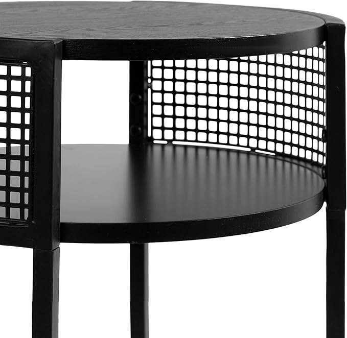 Kate and Laurel Urso Modern Tiered Round Side Table, 16 x 15 x 25, Black, Transitional Two-Tier Circle Living Room Table with Storage and Metal Mesh Construction
