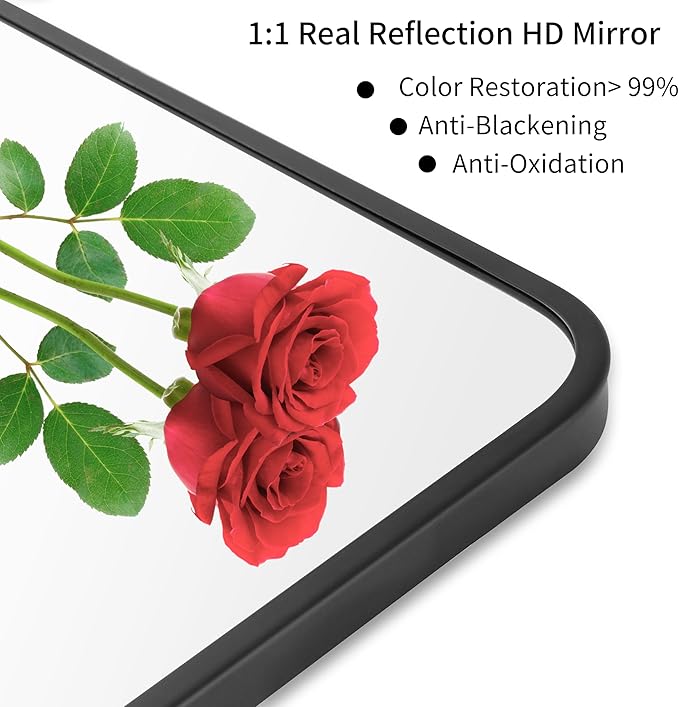 24"x32" Bathroom Wall Mirror with Matte Black Metal Frame & HD Glass, Copper-Free Mirrors Modern Rectangle Round Corner Framed Vanity Mirror - Horizontal or Vertical Installation