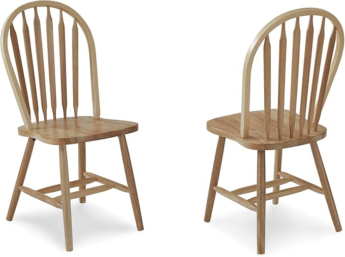 International Concepts Solid Wood Windsor ArrowBack Dining Chair with Plain Legs - Parawood Construction - 19.25" W x 19.75" D x 38.25" H - 225 lb Weight Capacity - Dining Chairs, Natural