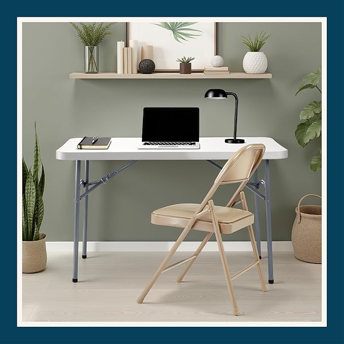 OEF Furnishings OEF950 Series Vinyl Padded Steel Folding Chairs (4-Pack, Beige)