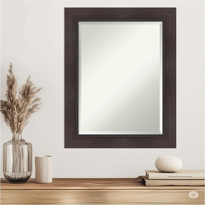 Amanti Art Brown Wall Mirror 30x24 Sloped Espresso Rectangle Bathroom Mirror for Wall Decor Living Room, Medium Modern Frame, Hangs Horizonally and Vertically, Bathroom Decor, Beveled Edge