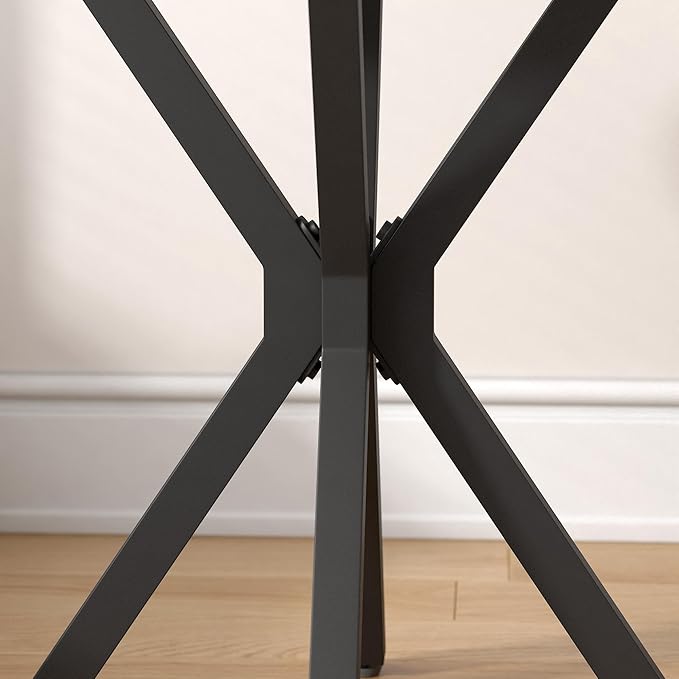 Round Side Table Set of 1, Modern Stylish End Table with Faux Marble Top and Black Metal Legs,Durable Sofa Side Table for Living Room Bedroom