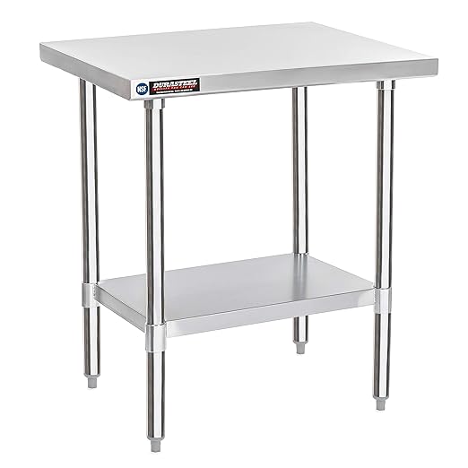 DuraSteel 30x24 Small Stainless Kitchen Island - NSF Outdoor Grill Work Station with Under Shelf - Metal Microwave Stand - For Laundry Room, Kitchen, Garage, Restaurant