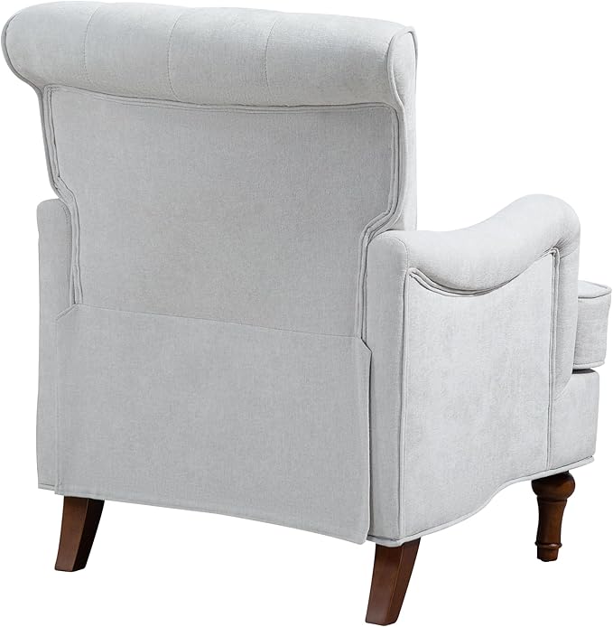Ball & Cast Comfy Chenille Club Sofa Living Room Chairs,Accent Chair with Springs Cushions & Retro Wooden Legs,Reading Armchair for Bedroom,Office,Oatmeal
