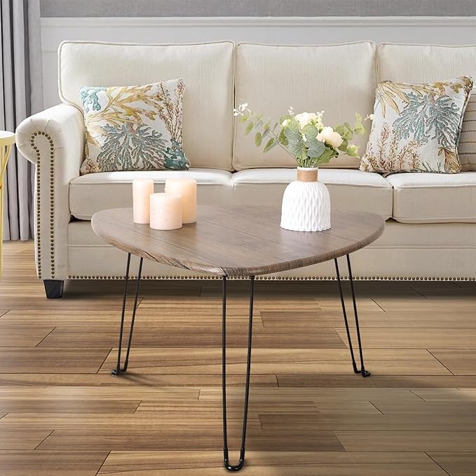 Folding Coffee Table for Living Room Small Wooden Folding Tables with Steel Legs Light Brown Triangle Coffee Table Mid Century Modern Floor Desk Low Table for Small Spaces Home Office