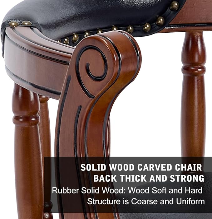 Cow top Leather Wooden Bar Stools, 360 Degree Swivel Bar Height Chair with Backs for Home Kitchen Counter, Morden Chair Barstools (Black-2pc, Bar Height-Seat Height 29.5”)