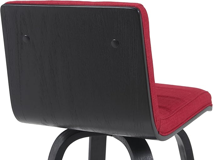 Vienna Modern Swivel Bar Height Stool with Red Upholstered Seat and Brushed Wood Frame Set of 2