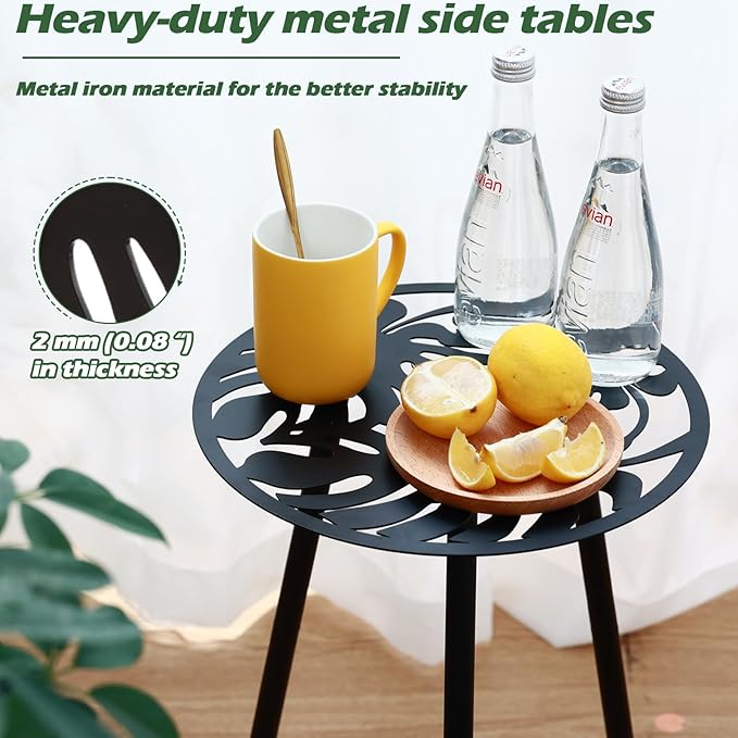 1 Pack Metal Outdoor Side Tables Small Outside End Table for Patio Round Accent Garden Corner Table for Small Spaces, Balcony, Porch Plant Stand Indoor