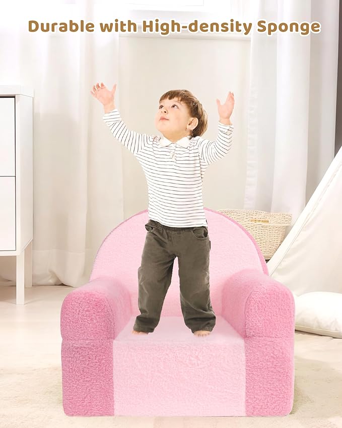 Toddler Chair, Comfy Foam Kids Couch with Soft Velvet Cover, Toddler Couch for Gaming and Studying, Kids Sofa That Fits Nicely with Any Modern Decor, Pink