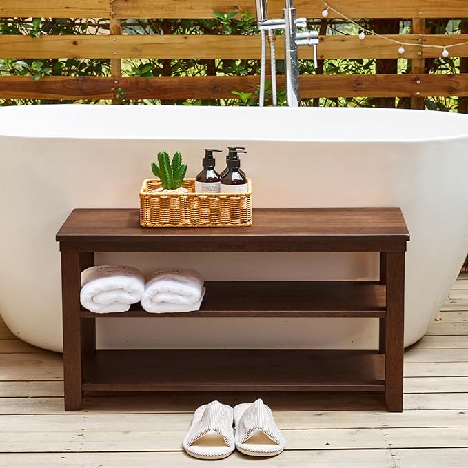 Shoe Rack Bench, 2-Tier Wood Heavy Duty Shoe Organizer Shelf for Entryway, Living Room,Bedroom (Brown, 11.81"X31.5"X16.54")