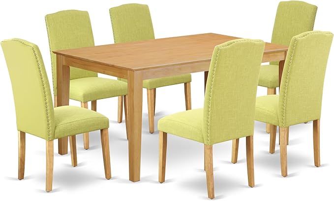 East West Furniture CAEN7-OAK-07 7 Piece Dining Table Set Consist of a Rectangle Kitchen Table and 6 Limelight Linen Fabric Parson Dining Chairs, 36x60 Inch, Oak