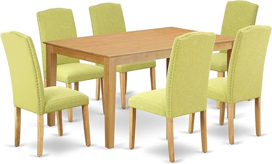 East West Furniture CAEN7-OAK-07 7 Piece Dining Table Set Consist of a Rectangle Kitchen Table and 6 Limelight Linen Fabric Parson Dining Chairs, 36x60 Inch, Oak