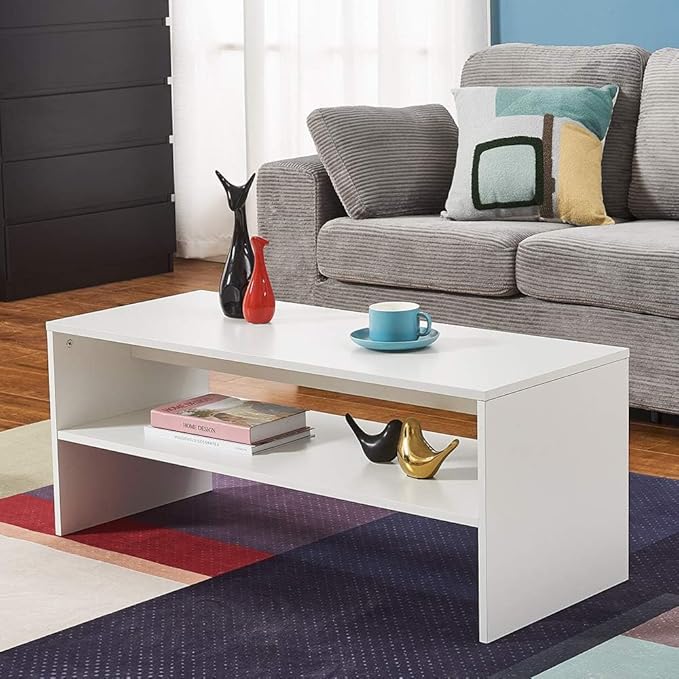 Panana 2-Tier Coffee Table Simple Couch Sofa Side End Table Tea Accent Table for Living Room Office, 39.4" x 15.7" x 15.7" (White)