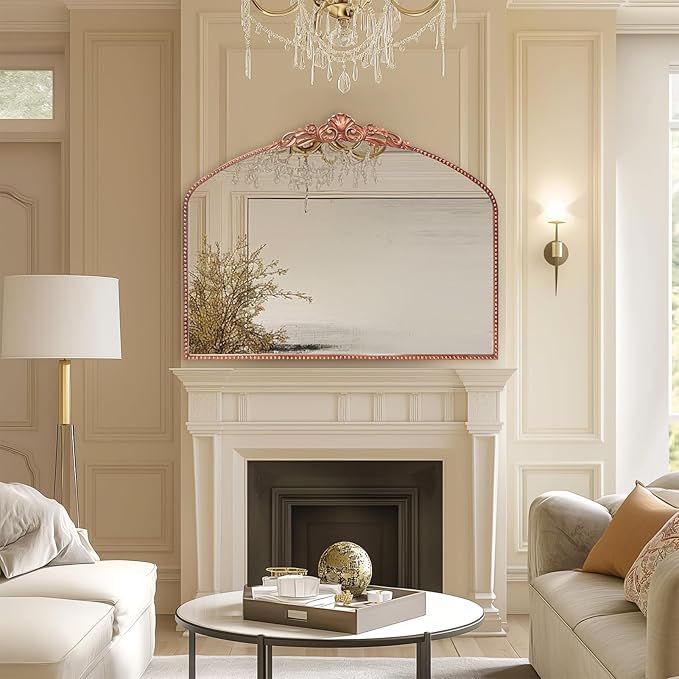 G-LEAF Vintage Baroque Mirror 40"X30",Victorian Antique Farmhouse Mirror for Fireplace Living Room