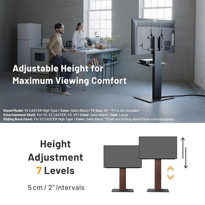 WALL V2 Caster High Type | Minimalist Rolling TV Stand for 32–60 Inch | Satin Black | Portable, Space Saving, Height Adjustable, No Drill | for Living Room and Bedroom | Japanese Design & Engineering