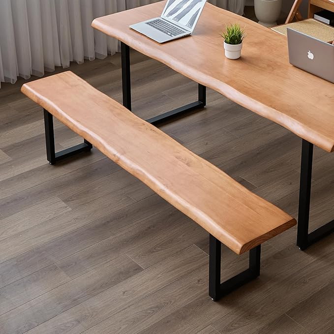Stylish Brown Wooden Long Bench with Sturdy Metal Legs – Versatile Seating for Office, Restaurant, Living Room, and Meeting Room(Brown Bench,78.7in)