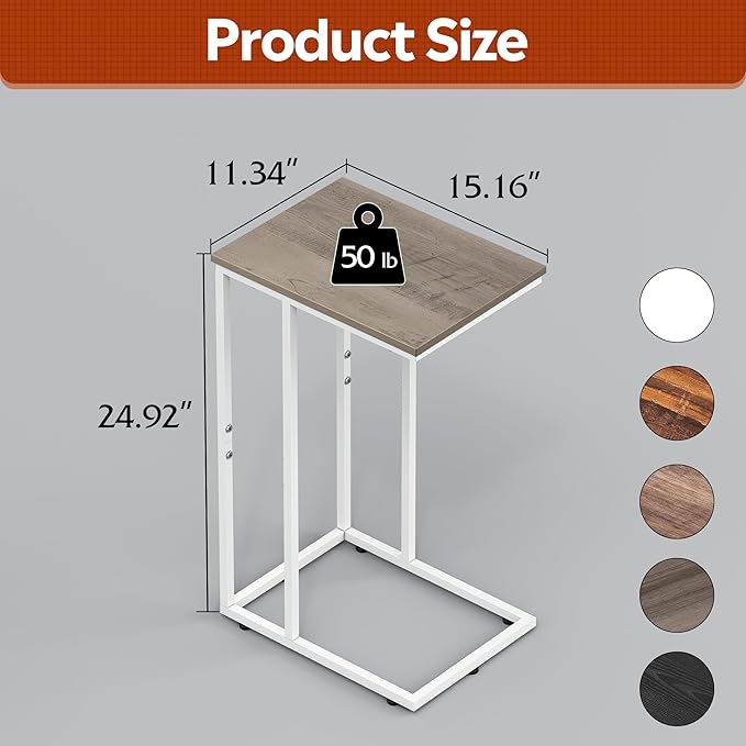 WLIVE Side Table, C Shaped End Table for Couch, Sofa and Bed, Large Desktop C Table for Living Room, Bedroom, Creamy Greige