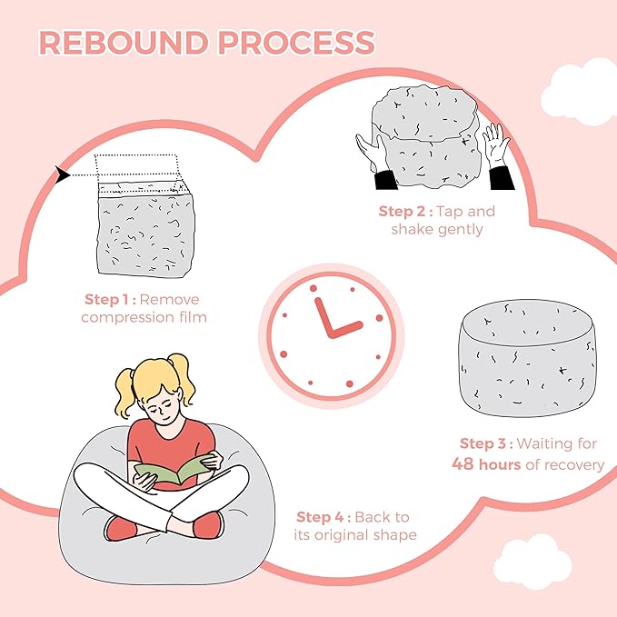 MAXYOYO Bean Bag Chair for Kids, Cloud Pattern Lazy Chair with High-Density Foam Filling, Stuffed Floor Sofa Couch for Boys and Girls, Child Floor Sofa for Gaming, Reading, Pink