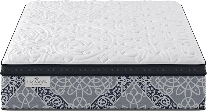 Kingsdown Firm Euro Pillow Top Hybrid California King Mattress Cooling Gel Memory Foam Layer Multi-Layered Motion Isolation Cool Sleep Quilted Top Luxury Mattresses, 15-inch, Passions Engleson
