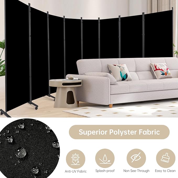 Room Divider 8 Panel Room Dividers/Wheels, Room Divider Panel for Office Room Partitions and Dividers, Portable Partition Wall Divider for Room Separation, Fabric Folding Room Dividers and Screens