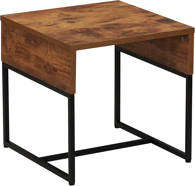 Household Essentials Wrap Square Side End Table Rustic Hickory Wood Grain and Black Metal