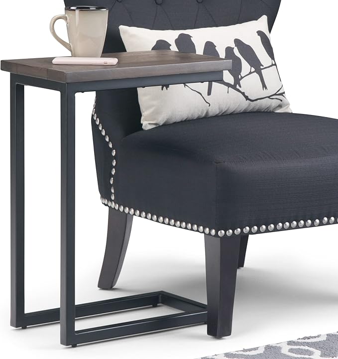 SIMPLIHOME Skyler 18-inch Wide Solid Mango/Metal Industrial C-Shaped End Table in Walnut Brown/Black for Living Room, Office, or Bedroom, Assembled