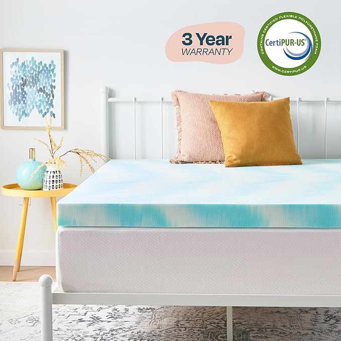 Linenspa 4 Inch Gel Swirl Memory Foam Mattress Topper – Cooling Gel Infused – Pressure Relieving Bed Topper - Mattress Pad – CertiPUR Certified - Twin XL Size