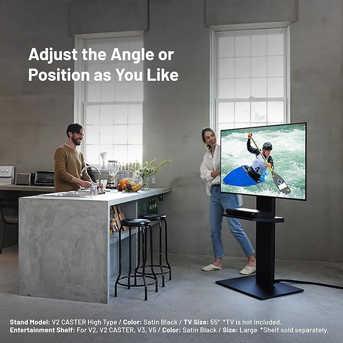 WALL V2 Caster High Type | Minimalist Rolling TV Stand for 32–60 Inch | Satin Black | Portable, Space Saving, Height Adjustable, No Drill | for Living Room and Bedroom | Japanese Design & Engineering