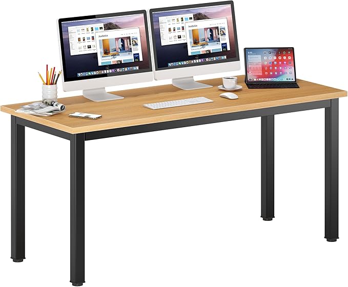 DlandHome 63 inches X-Large Computer Desk, Composite Wood Board, Decent and Steady Home Office Desk/Workstation/Table, BS1-160TB Teak and Black Legs, 1 Pack