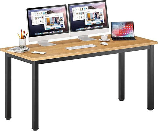 DlandHome 63 inches X-Large Computer Desk, Composite Wood Board, Decent and Steady Home Office Desk/Workstation/Table, BS1-160TB Teak and Black Legs, 1 Pack