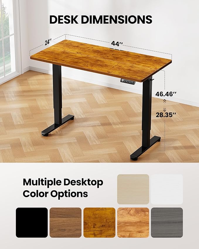 ErGear Electric Standing Desk, 44 x 24 Inches Height Adjustable Stand up Desk, Sit Stand Home Office Desk, with Two-Piece Desktop (Vintage Brown)