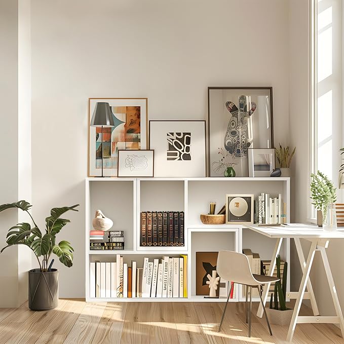 Kaboon Free-Form Modular Shelving Unit, Freestanding Bookcase 10 Inches Deep, Display Shelf Storage Organizer for Home Office, White