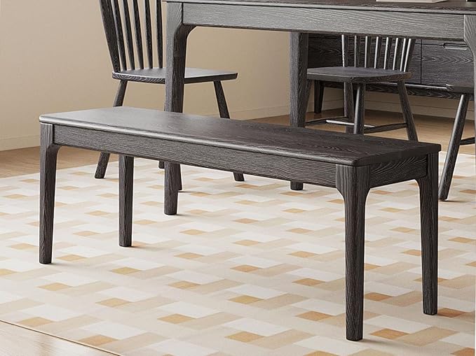 Dining Bench, Wood Bench Solid Oak Wooden Bench Indoor Dining Room Table Home Bedroom Bed End Restaurant Modern Hallway Furniture (Black, 39.4" W x 13.8" D x 17.7" H)
