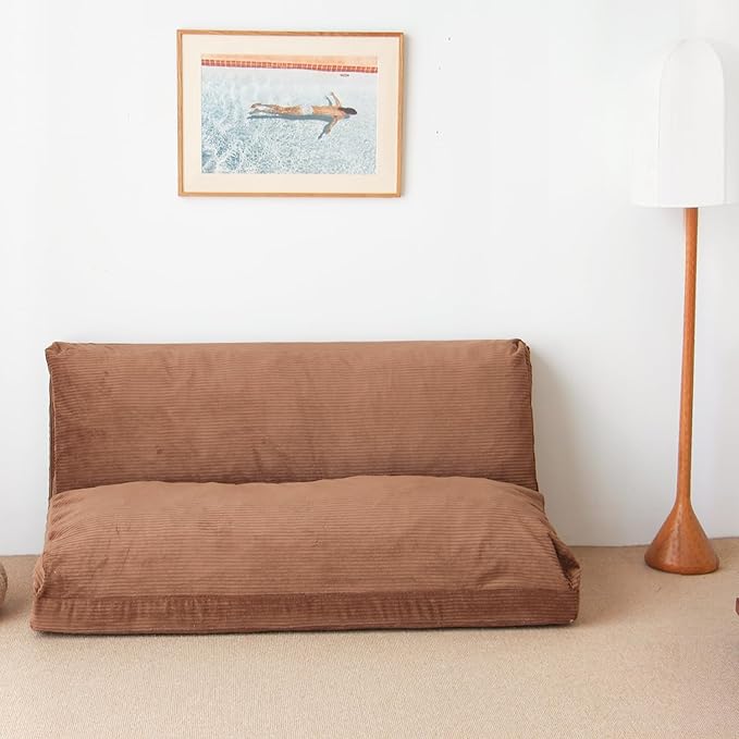N&V Folding Matress Sofa Bean Bag Bed, Foam Filling Folding Matress Sofa, Includes Removable and Machine Washable Cover, Soft Premium Corduroy (Large, Brown Suagr)