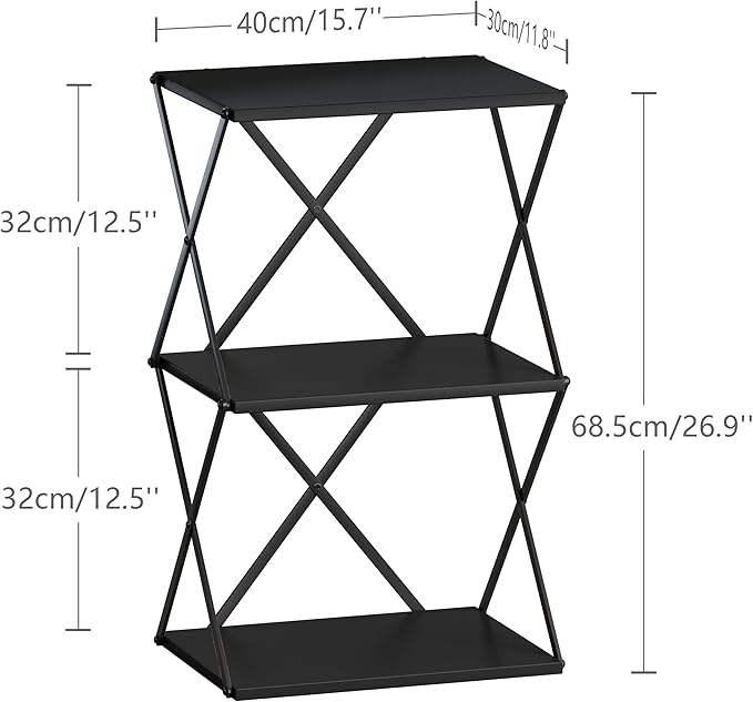 3-Tier End Table Small Side Table Tall Bedside Night Stand with Storage Sofa Side desks for Living Room Bedroom Office Bathroom Small Space Black ET-03BK