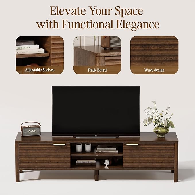TV Stand for Living Room - up to 65 Inch TVs Mid Century Modern Entertainment Center with Storage and Adjustable Shelves, Media Console Table Walnut 60"
