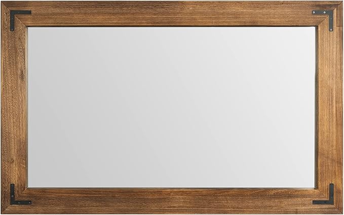 YOSHOOT Rustic Wooden Framed Wall Mirror, Natural Wood Bathroom Vanity Mirror for Farmhouse Decor, Vertical or Horizontal Hanging