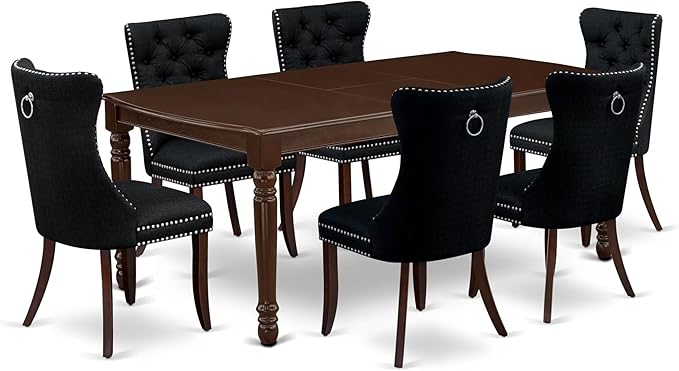 East West Furniture DODA7-MAH-24 7 Piece Dining Room Set Includes a Rectangle Kitchen Table with Butterfly Leaf and 6 Polyester Fabric Padded Chairs, 42x78 Inch, Mahogany