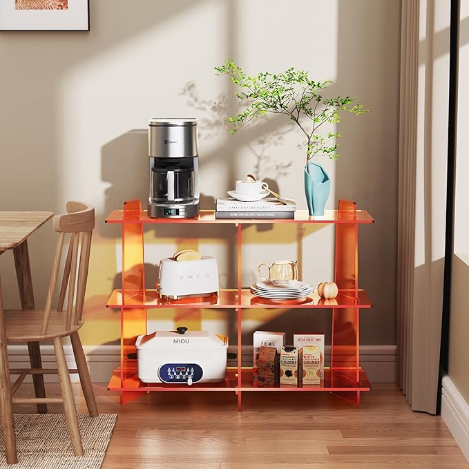 Acrylic Bookshelf, Small 3 Tier Open Bookcase for Small Spaces,Sofa Table, Hallway Entry Table for Home Living Room (Orange, 39.4'' x 11.8'' x 31.5'')